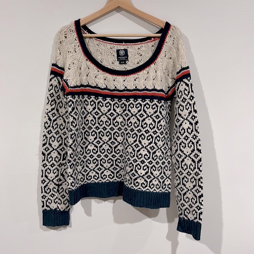 American Eagle patterned scoop neck Nordic sweater